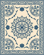 Ornate Navy Blue Mandala Pattern Rug