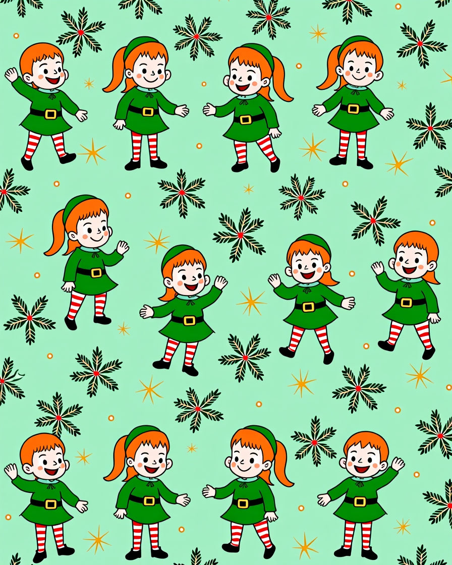 Festive green elf stars repeat motif Rug