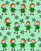 Festive green elf stars repeat motif Rug