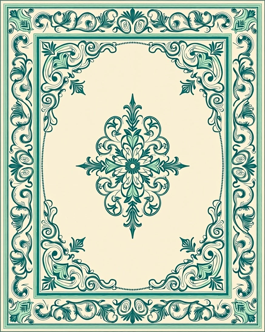 Elegant Teal Ivory Floral Scroll Rug