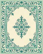 Elegant Teal Ivory Floral Scroll Rug