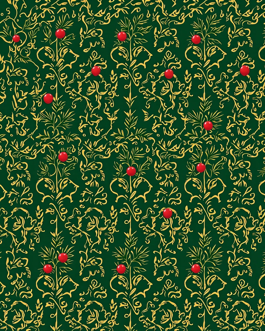 Emerald Green Red Berry Floral Damask Rug