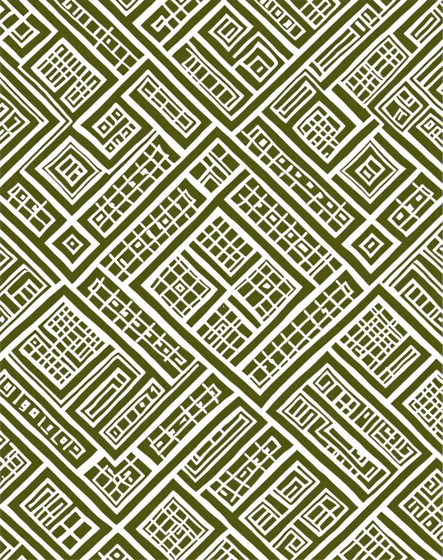 Olive Green Geometric Maze Pattern Rug