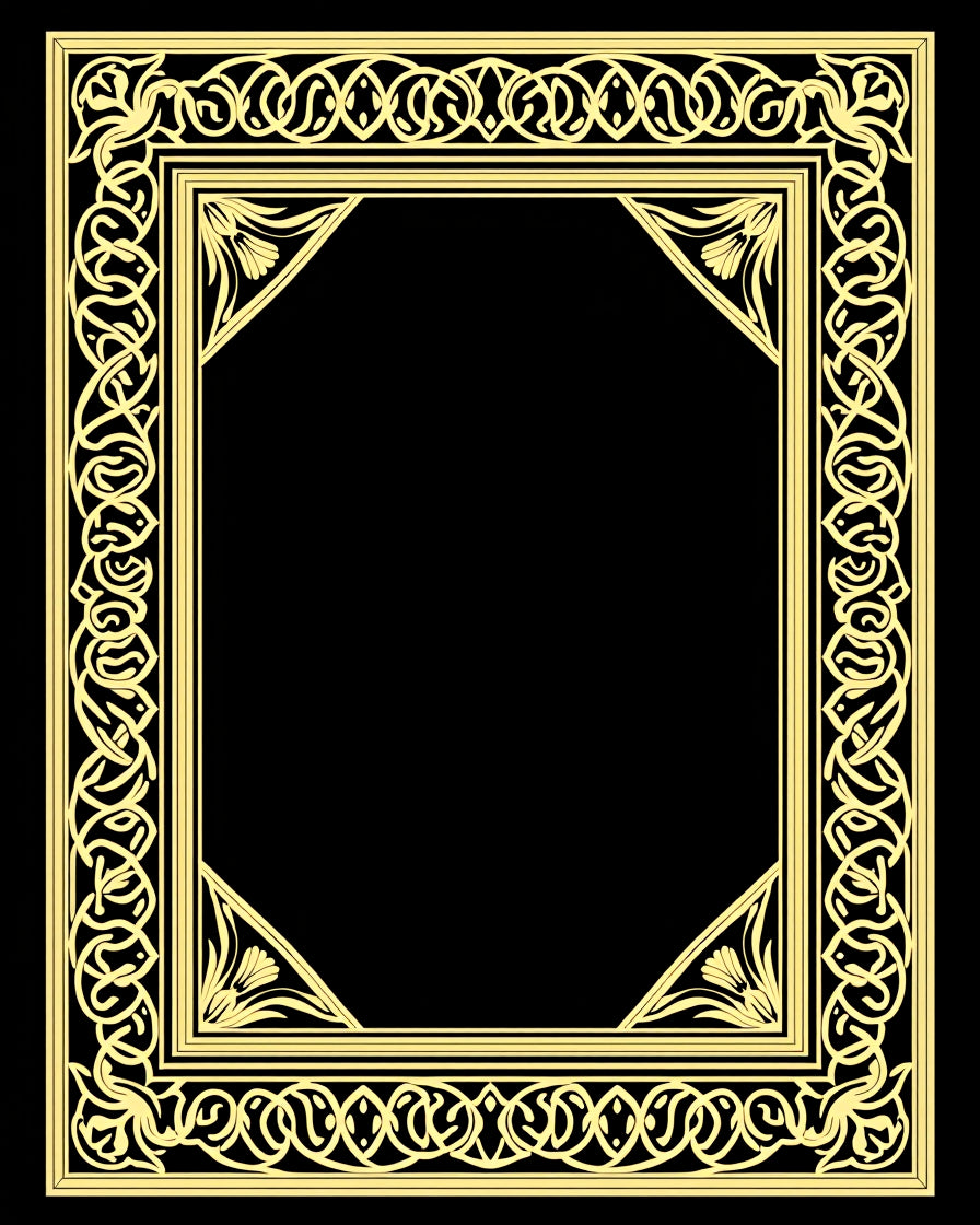 Elaborate Interlocking Golden Border Design Rug