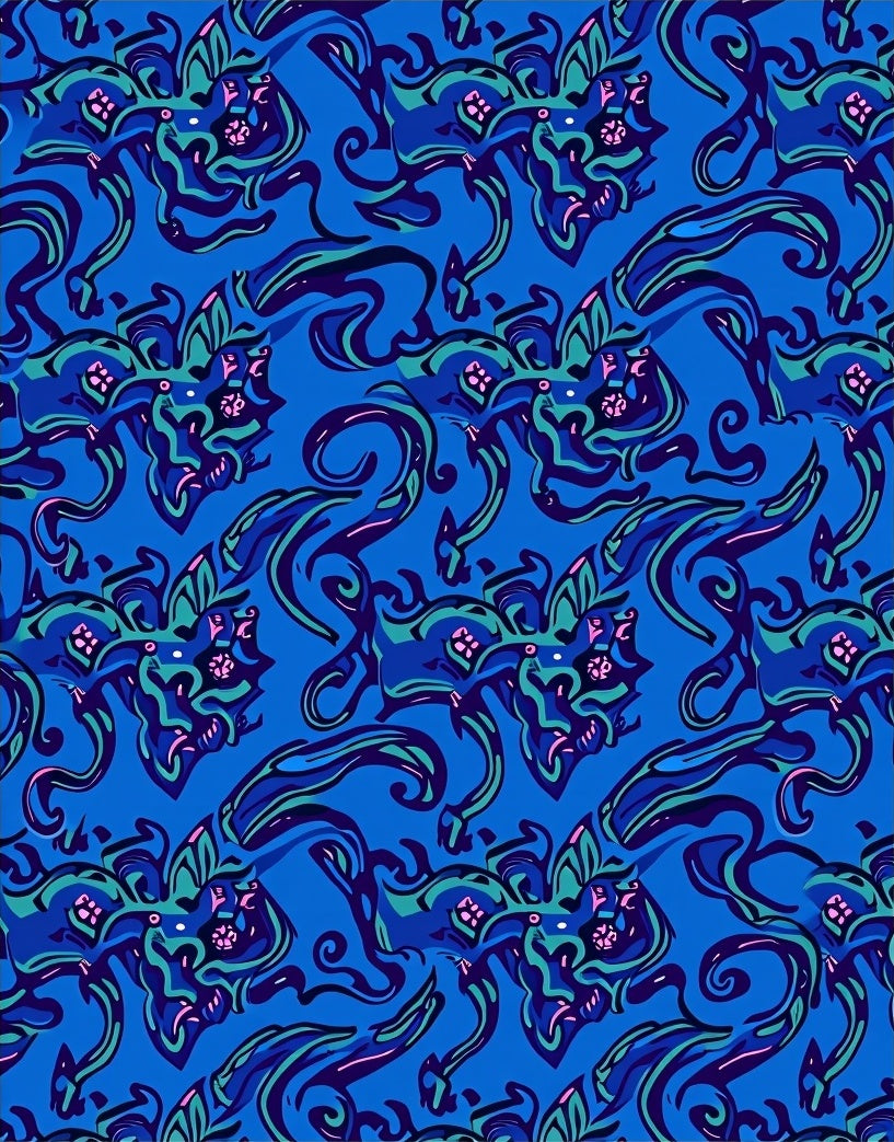 Vibrant Blue Whimsical Creature Pattern Rug
