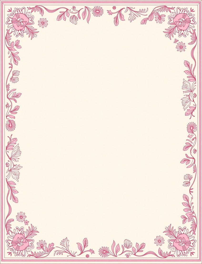 Pink Floral Scroll Border Design Rug