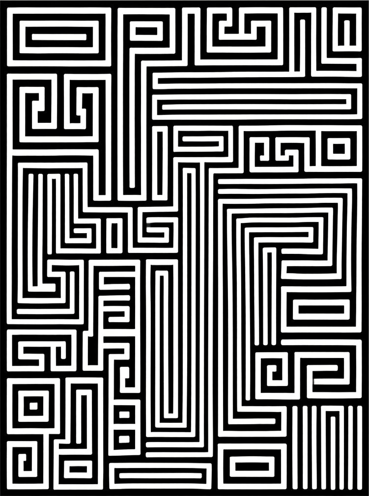Abstract Black White Geometric Maze Rug