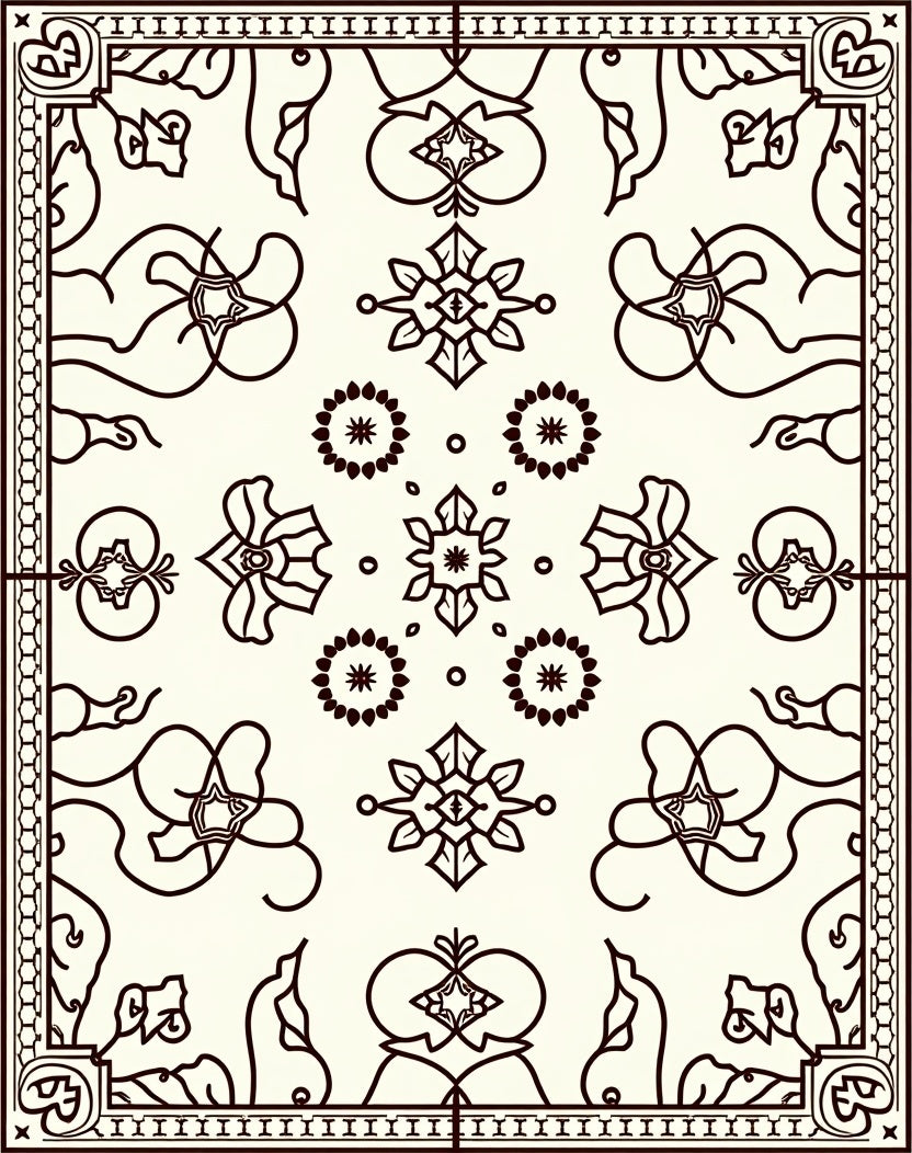 Classic Floral Motif Outline Rug