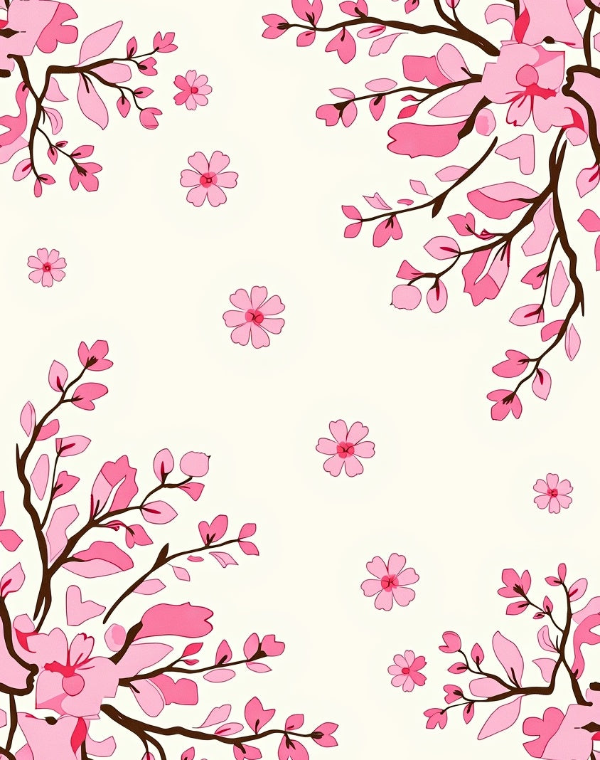 Pink Cherry Blossom Branch Pattern Rug