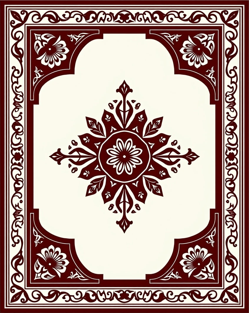 Maroon Cream Ornate Floral medallion Rug