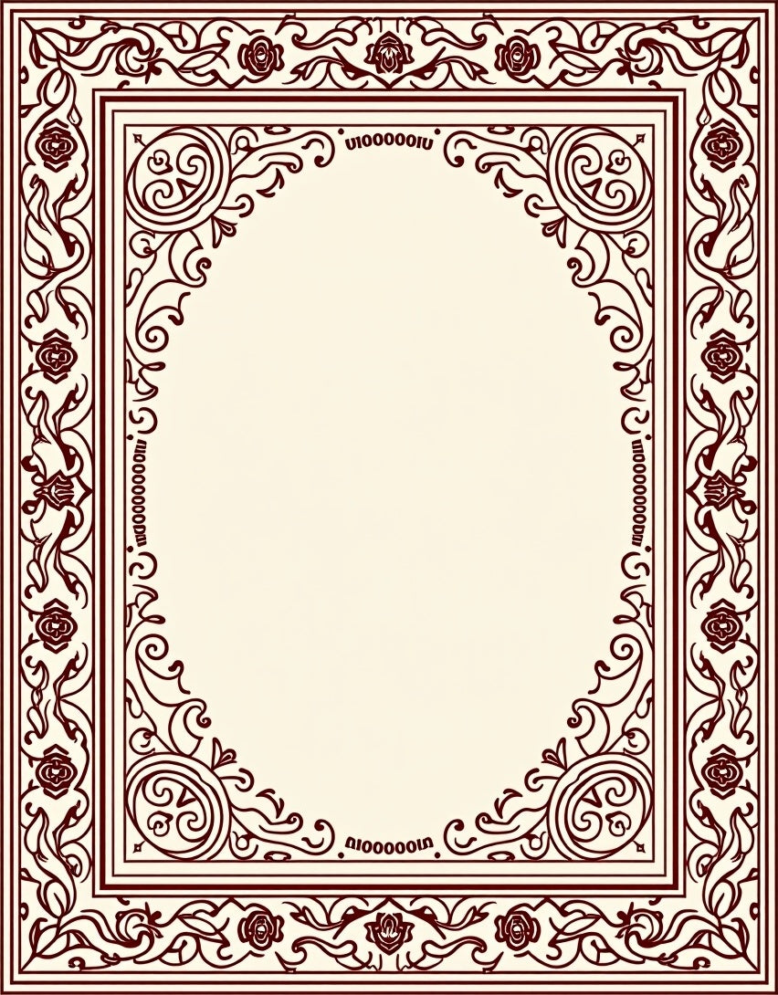 Ornate Floral Swirl Frame Design Rug