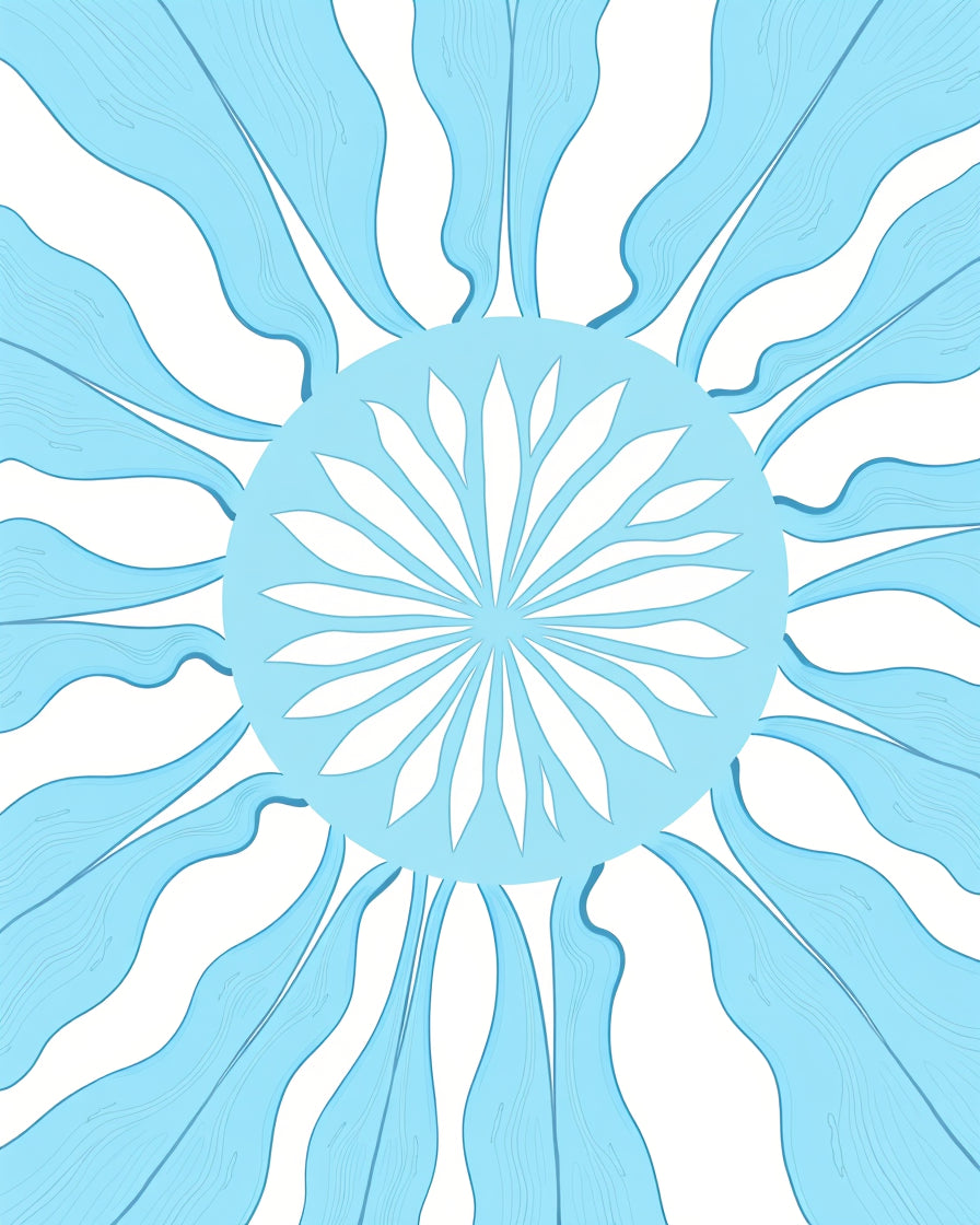 Cool Blue Sunburst Floral Design Rug
