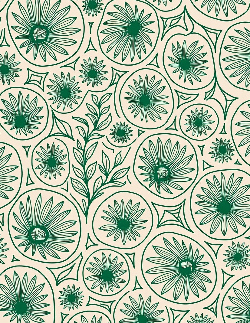 Delicate Green Floral Pattern Rug