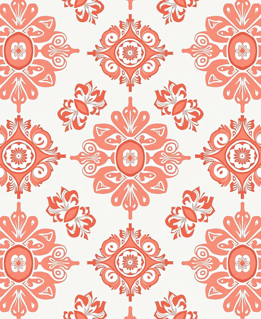 Coral Floral Medallion Pattern Rug