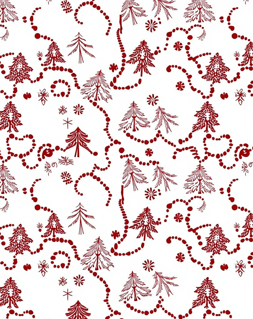 Red Festive Fir Garland and Snowflakes Rug