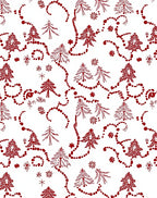 Red Festive Fir Garland and Snowflakes Rug