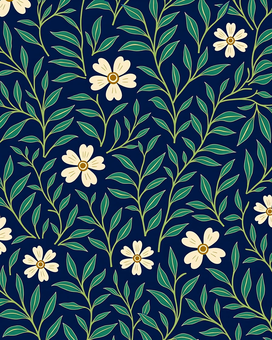 Dark Floral Vine Pattern Rug