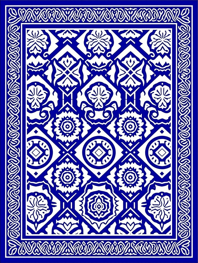 Lace Inspired Blue and White Pattern Rug