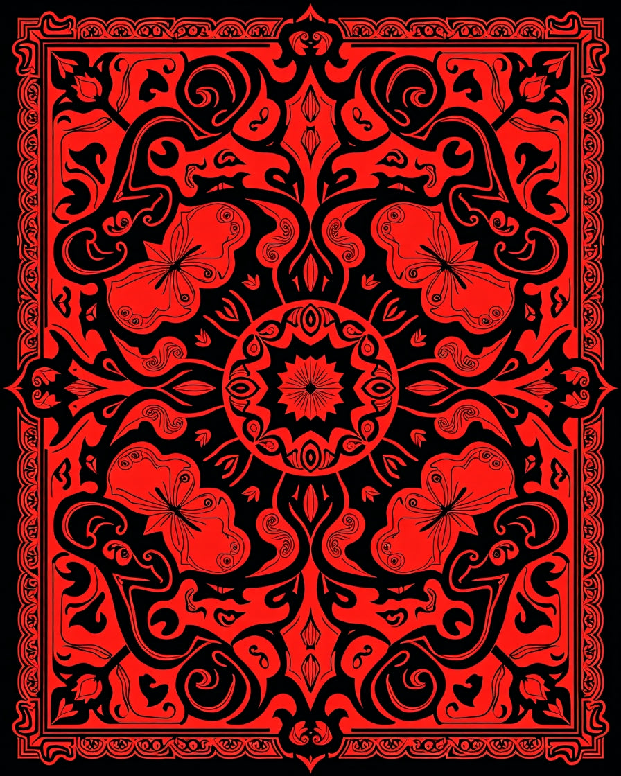 Bold Red Floral Mandala Pattern Rug