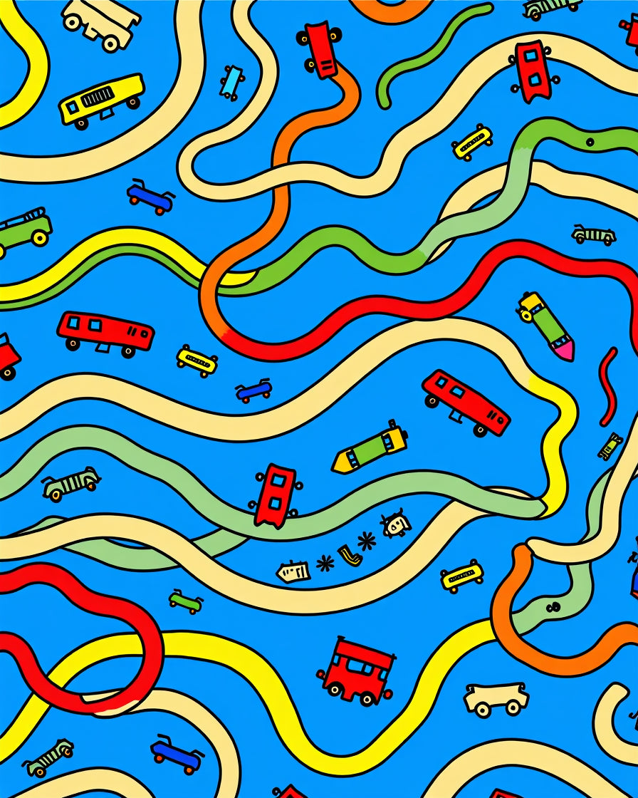 Playful Car and Skateboard Road Adventure Rug