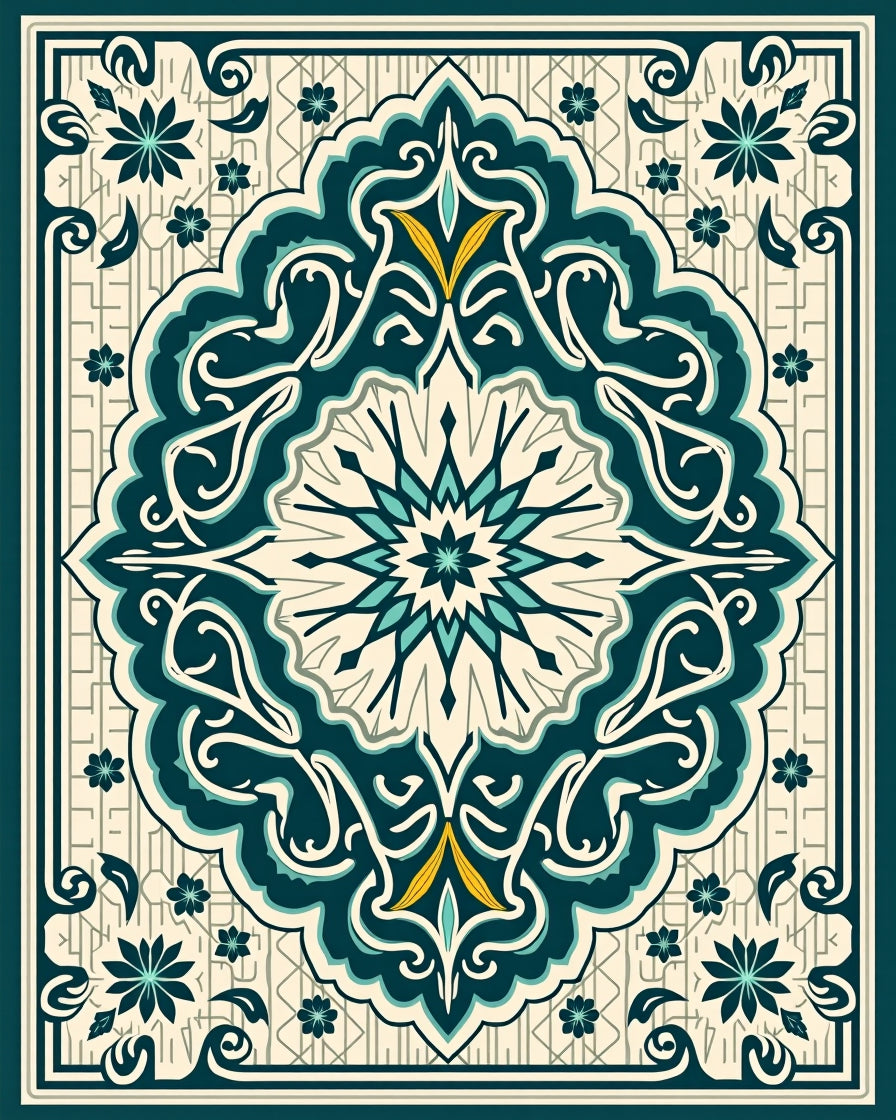 Intricate Teal Blossom Mandala Rug