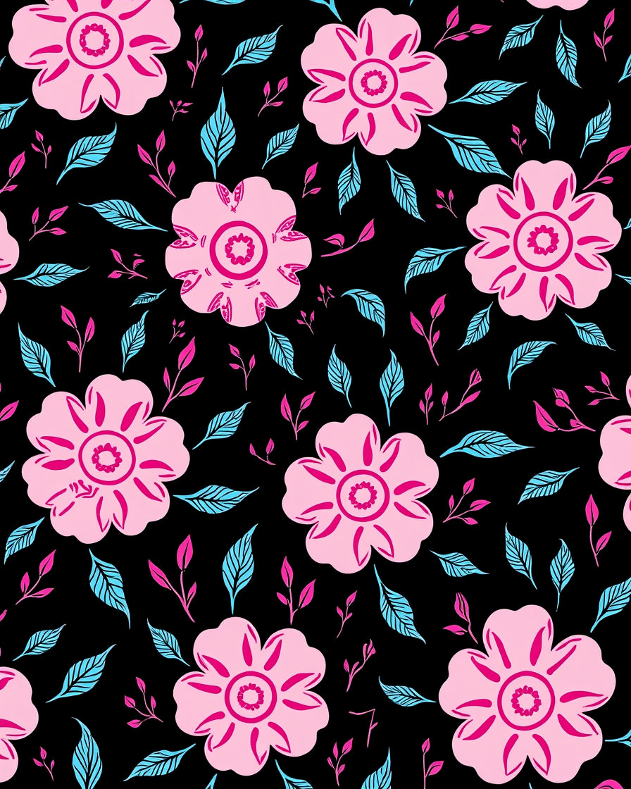 Pink Flower And Leaf Pattern Rug