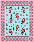 Playful Elf And Tree Snow Border Rug