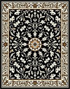 Black Floral Medallion Intricate Pattern Rug