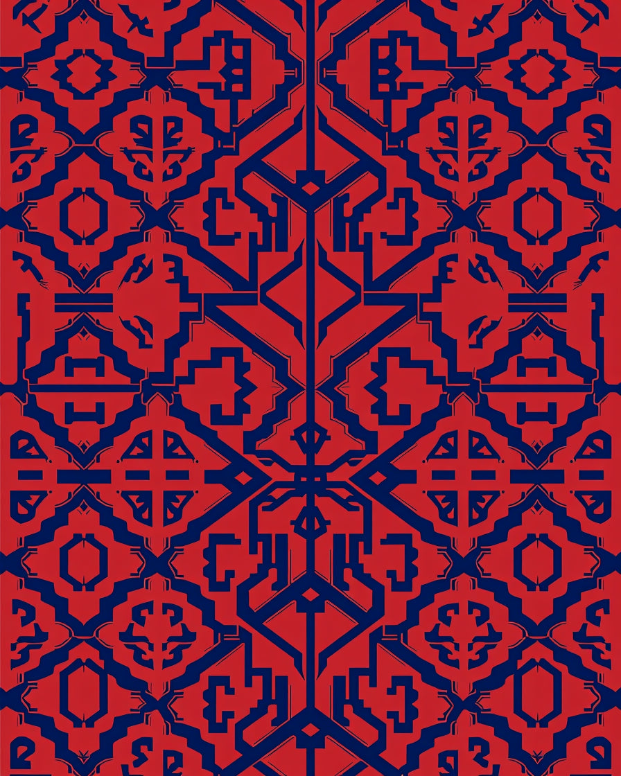 Red Blue Geometric Pattern Rug