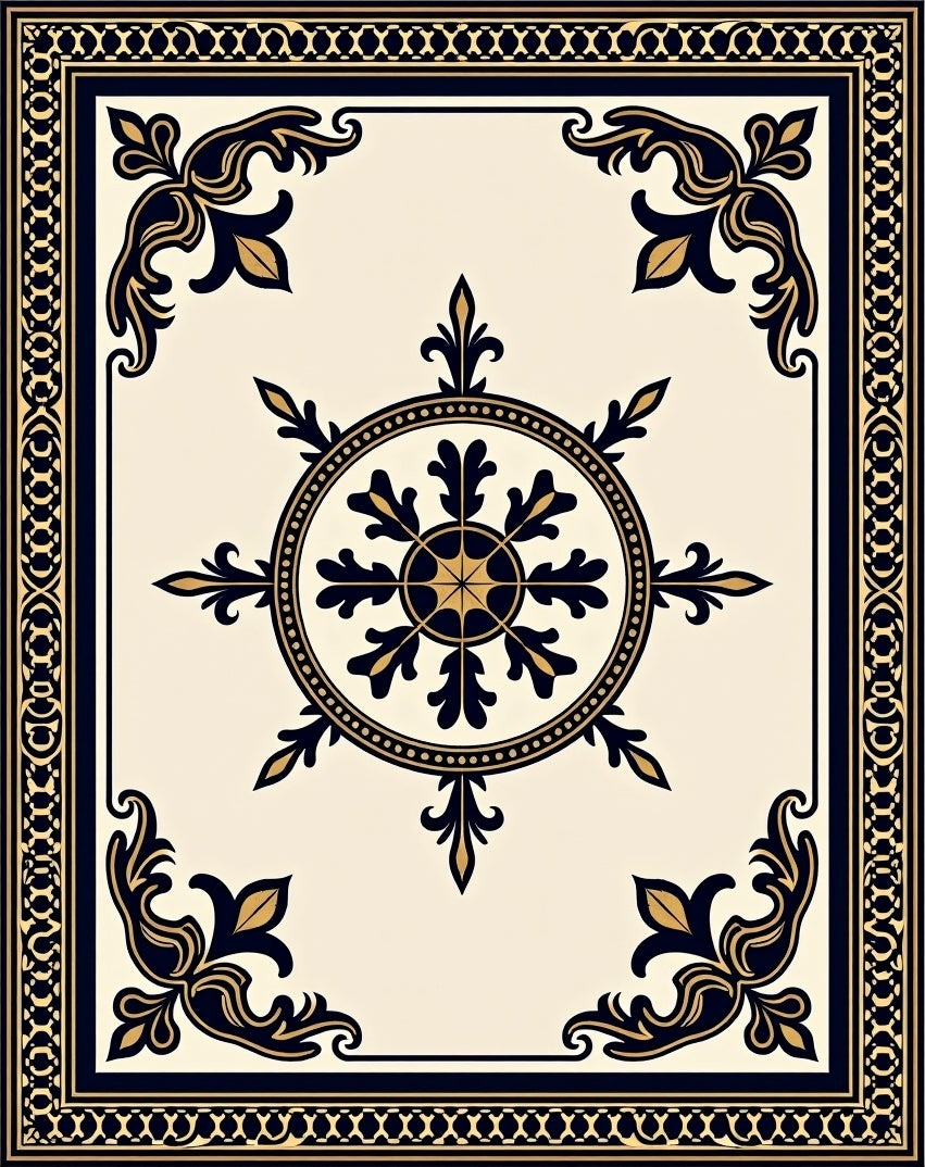 Classic Filigree Sunburst Border Design Rug