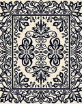 Black Floral Medallion Ornate Pattern Rug
