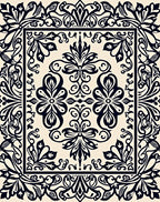 Black Floral Medallion Ornate Pattern Rug