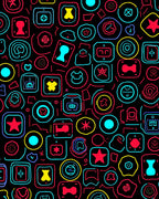 Neon Doodle Icon Pattern Rug