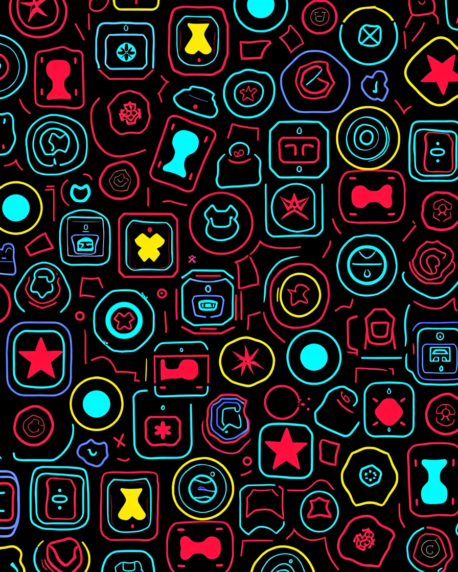 Neon Doodle Icon Pattern Rug