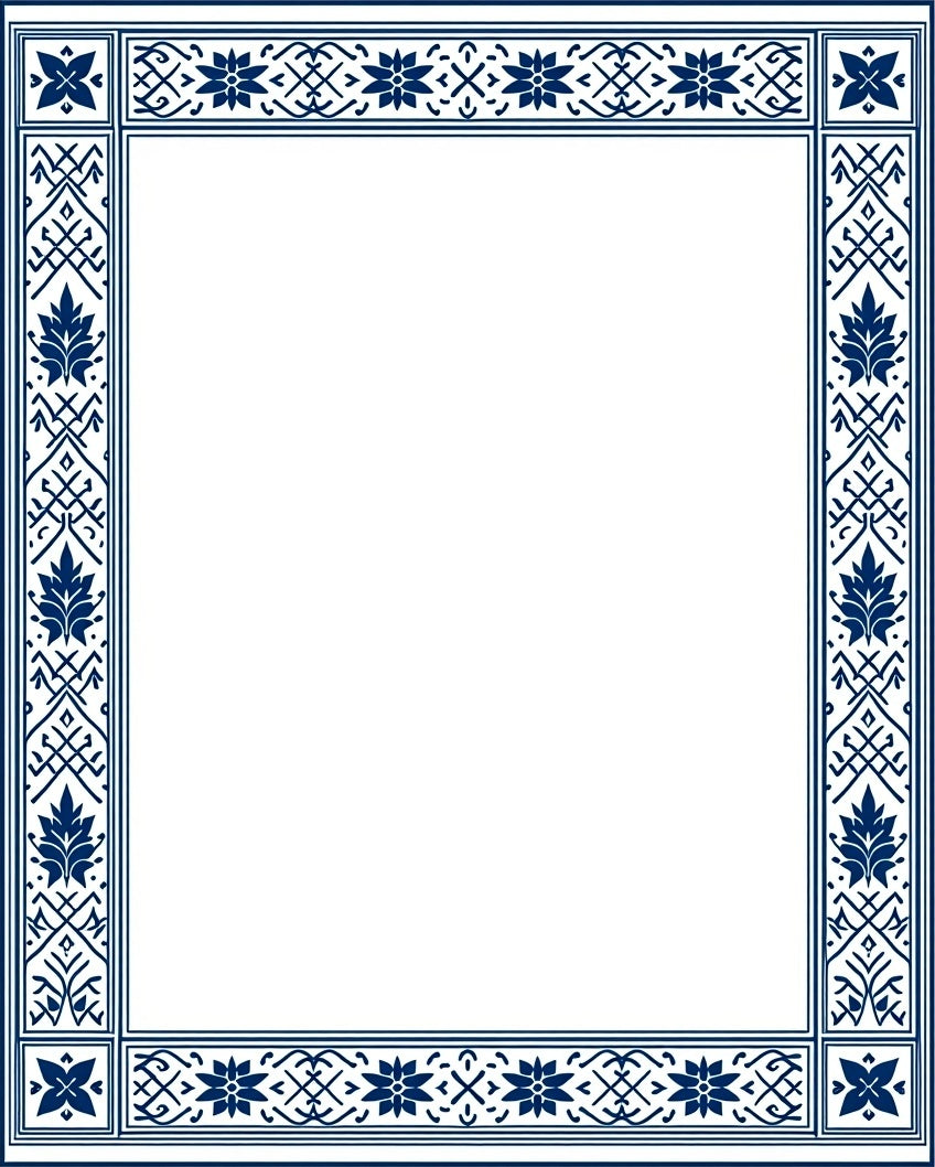 Elegant Blue Floral Border Rug
