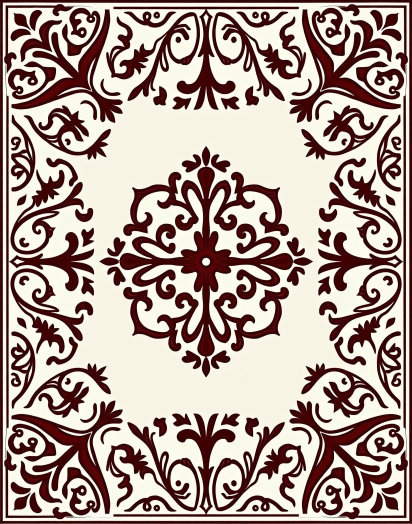 Intricate Baroque Floral Scrollwork Design Rug