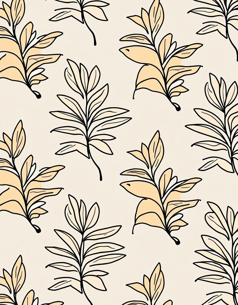 Botanical Line Art Beige Pattern Design Rug