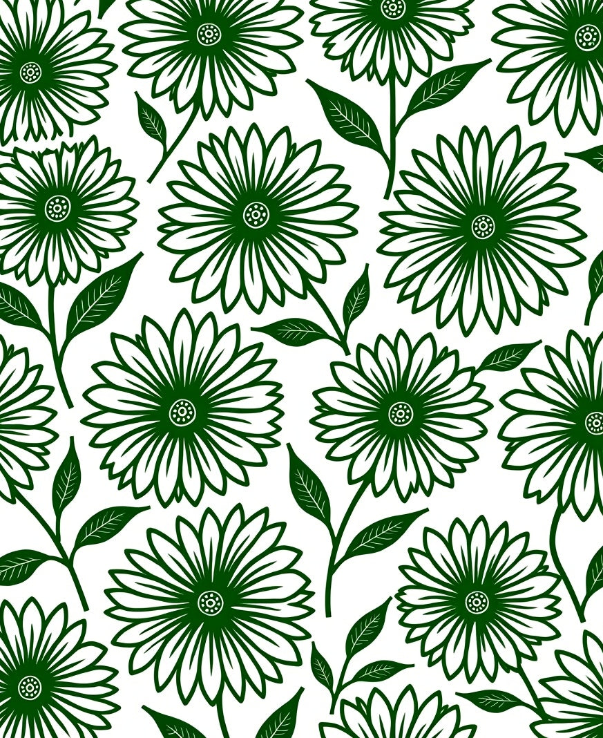 Green Daisy Floral Pattern Rug