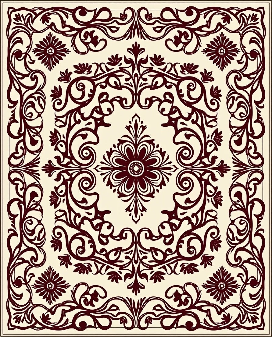 Ornate Floral Scrolling Vine Pattern Rug