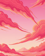 Vivid Pink Cloudscape Sky Pattern Rug
