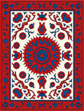 Crimson Red Royal Blue Floral Medallion Rug