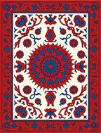 Crimson Red Royal Blue Floral Medallion Rug