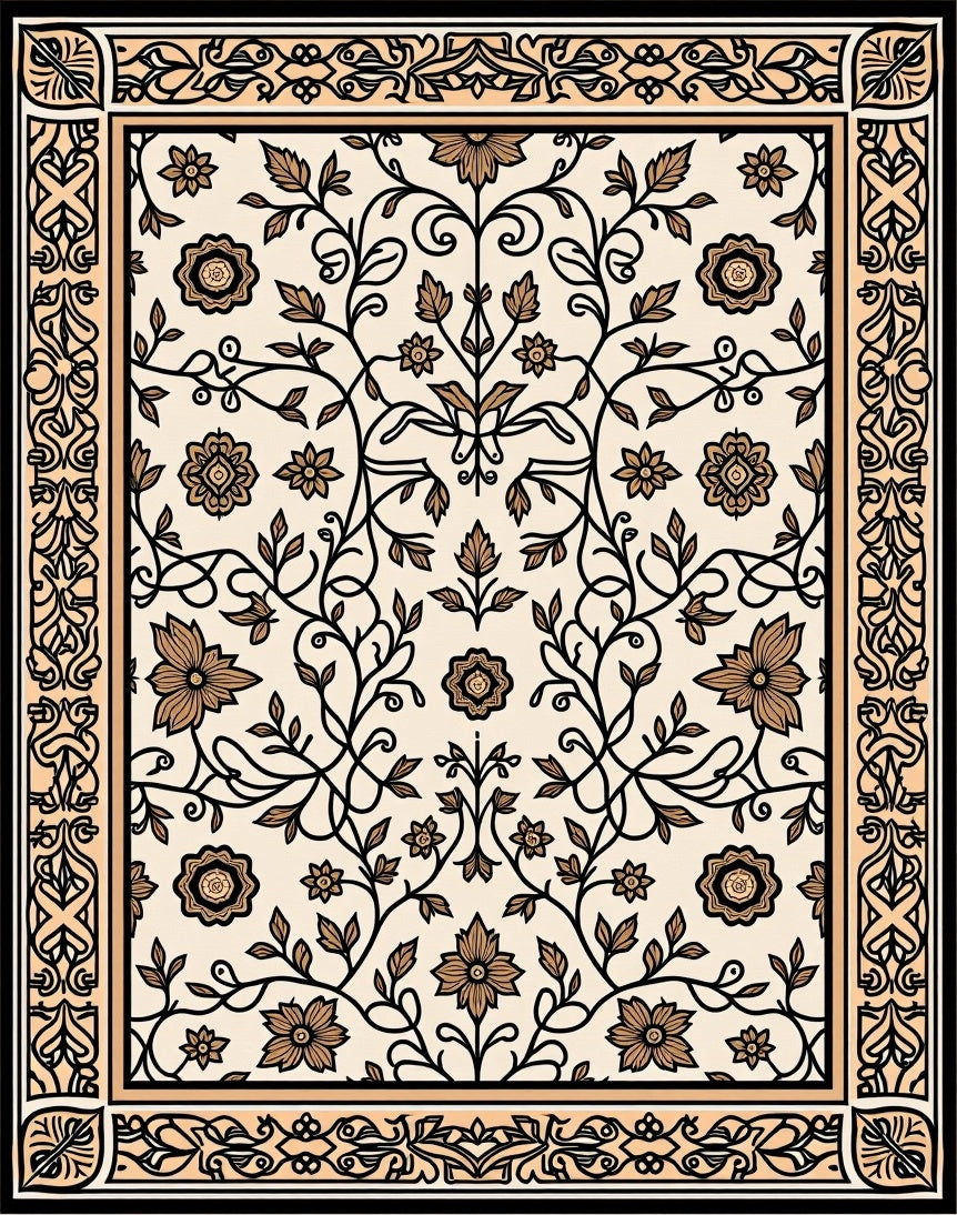 Ornate Floral Vine Pattern Rug