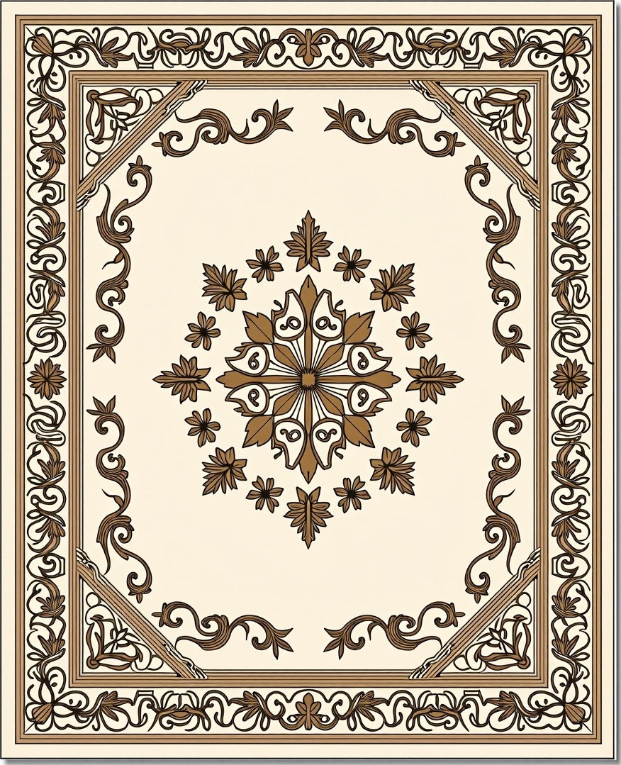 Detailed Floral Inlay Pattern Rug