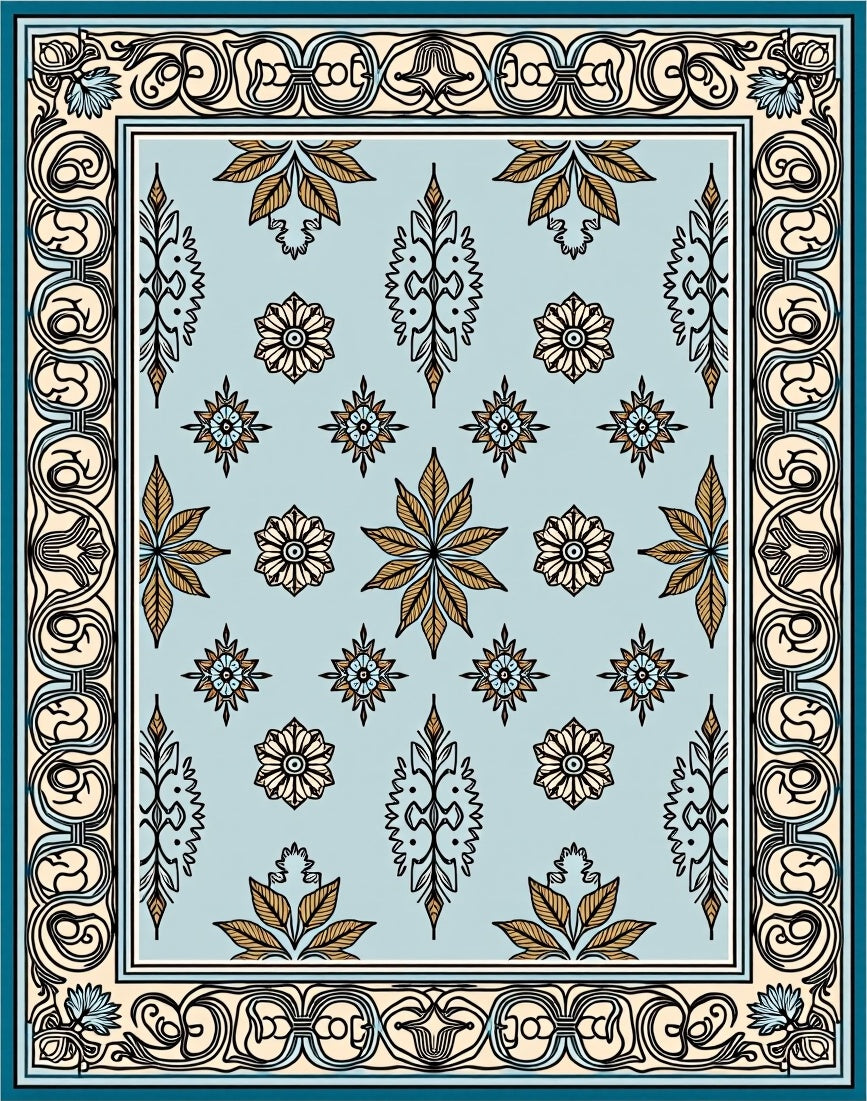 Classic Floral And Geometric Pattern Rug