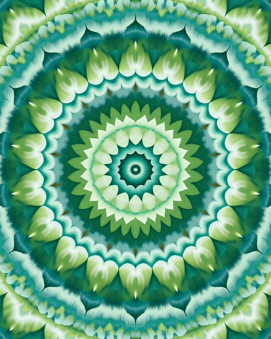 Green Emerald Kaleidoscope Pattern Rug