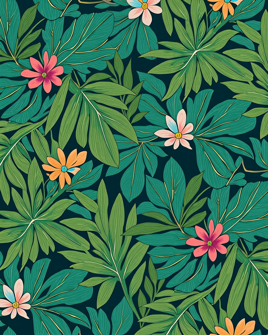 Earthy Green Foliage Floral Pattern Rug