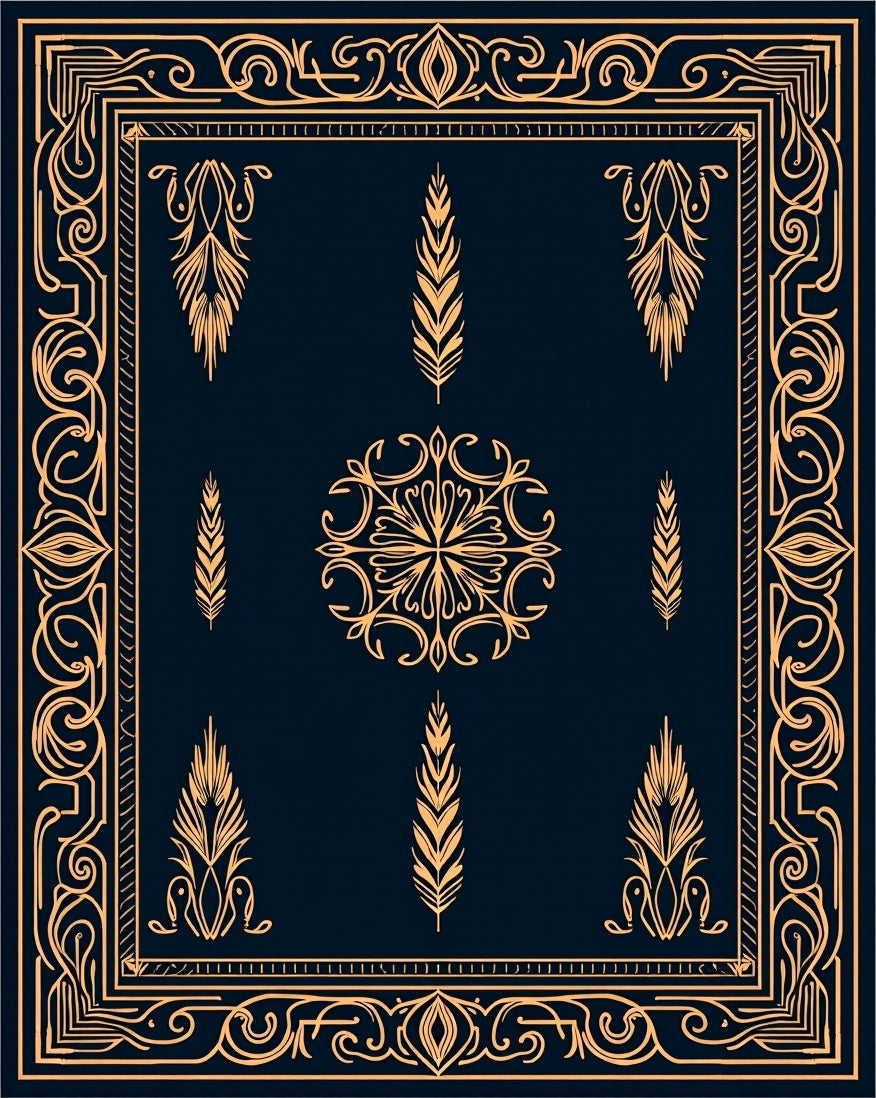 Ornate Gold Feather Mandala Pattern Rug