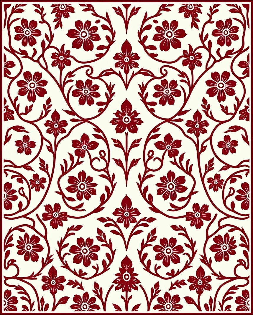 Crimson Floral vine Pattern Rug