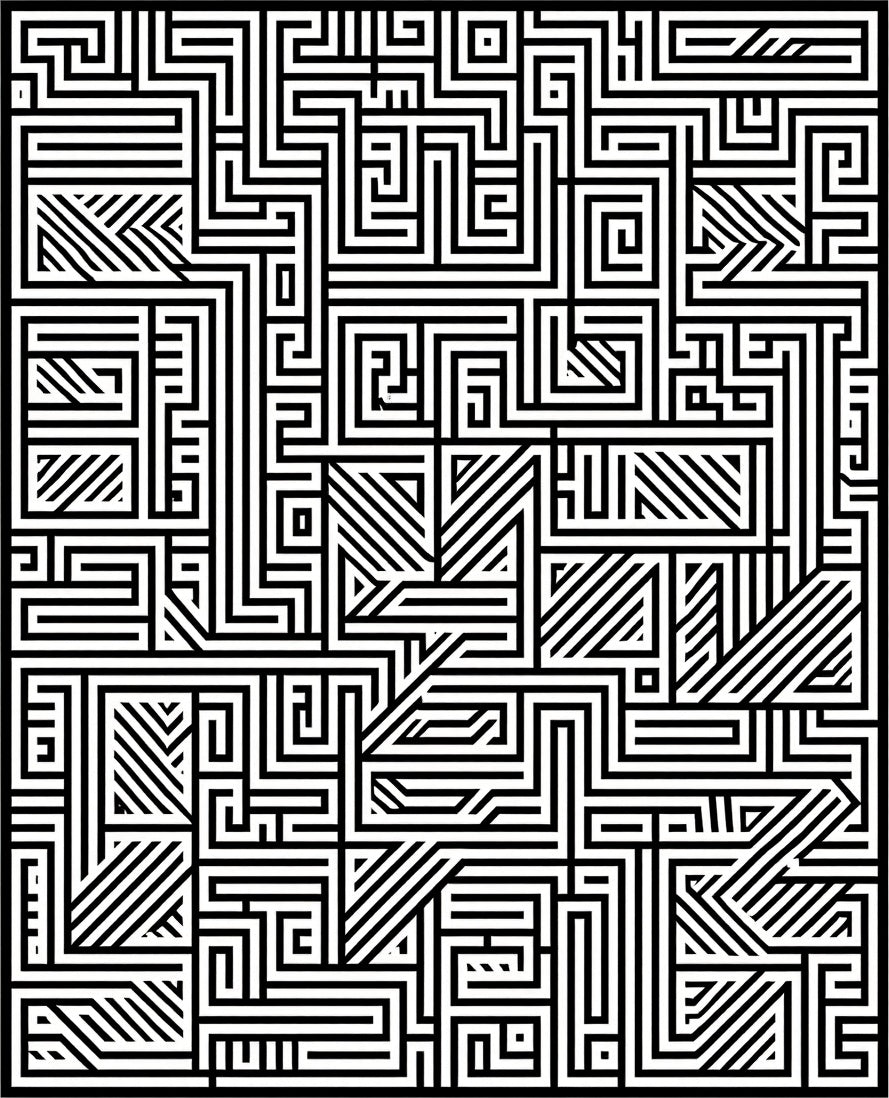 Black White Abstract Maze Pattern Rug